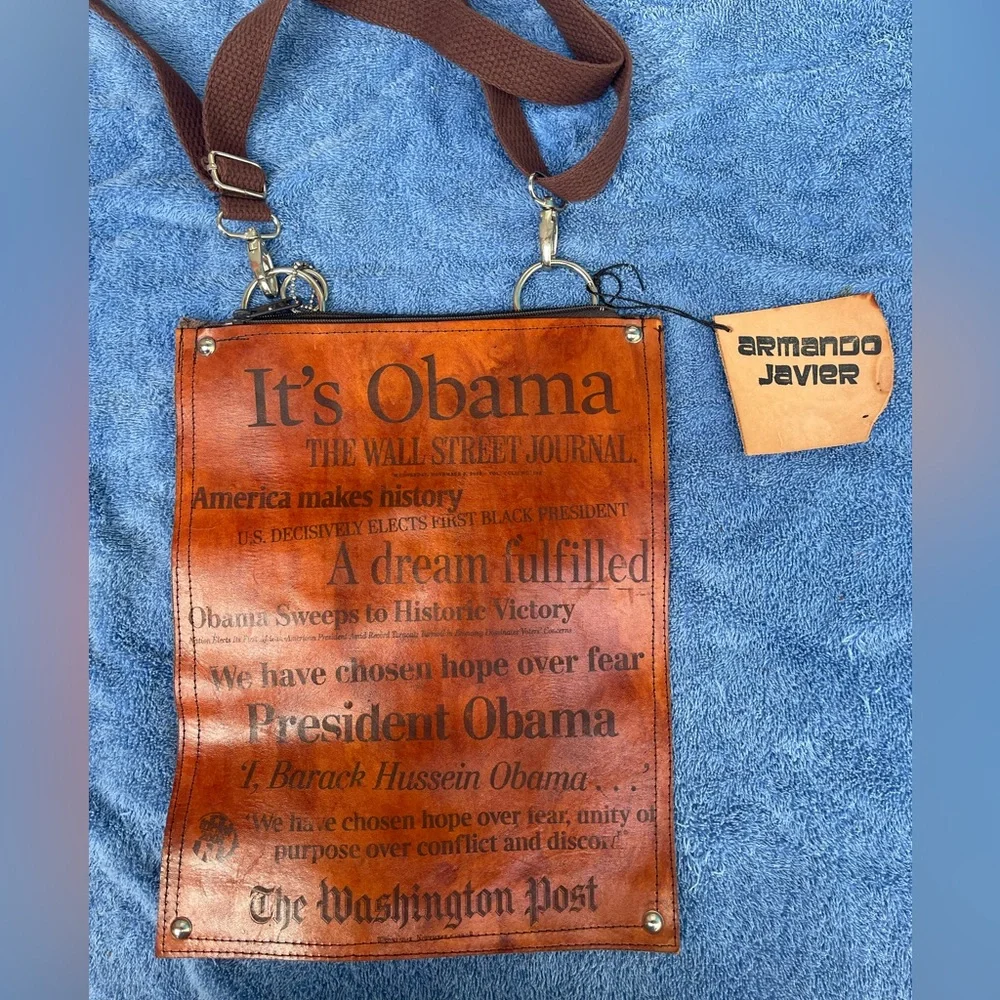 OBAMA PRINTED WALL STREET JOURNAL Genuine leather bag by ARMANDO JAVIER